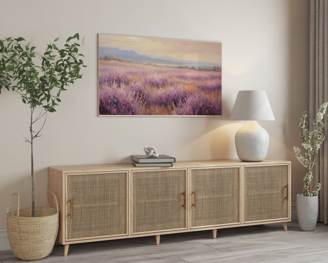 Lavender Field Sunset Watercolor Poster Purple Bloom Mountain Art - Image 3
