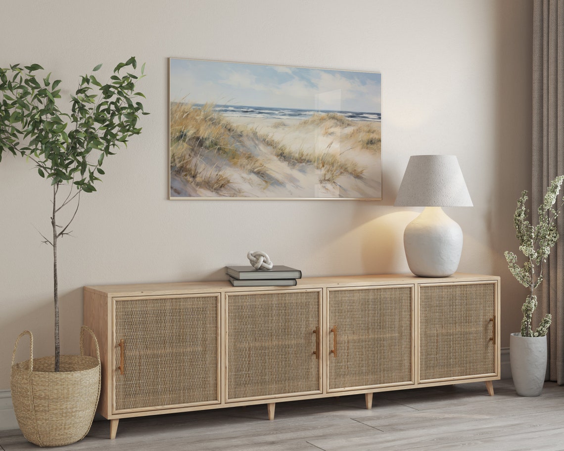 Seaside Sand Dunes Watercolor Poster Ocean Horizon Coastal Decor Art - Image 3
