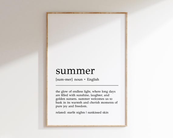 Summer Definition Art Print, Minimalist Typography Decor