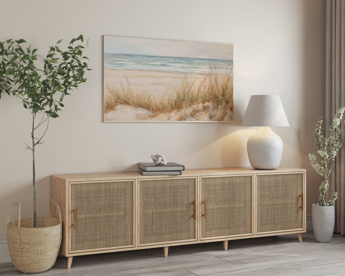 Beach Dune Grass Watercolor Poster Ocean Waves Coastal Decor Art - Image 3