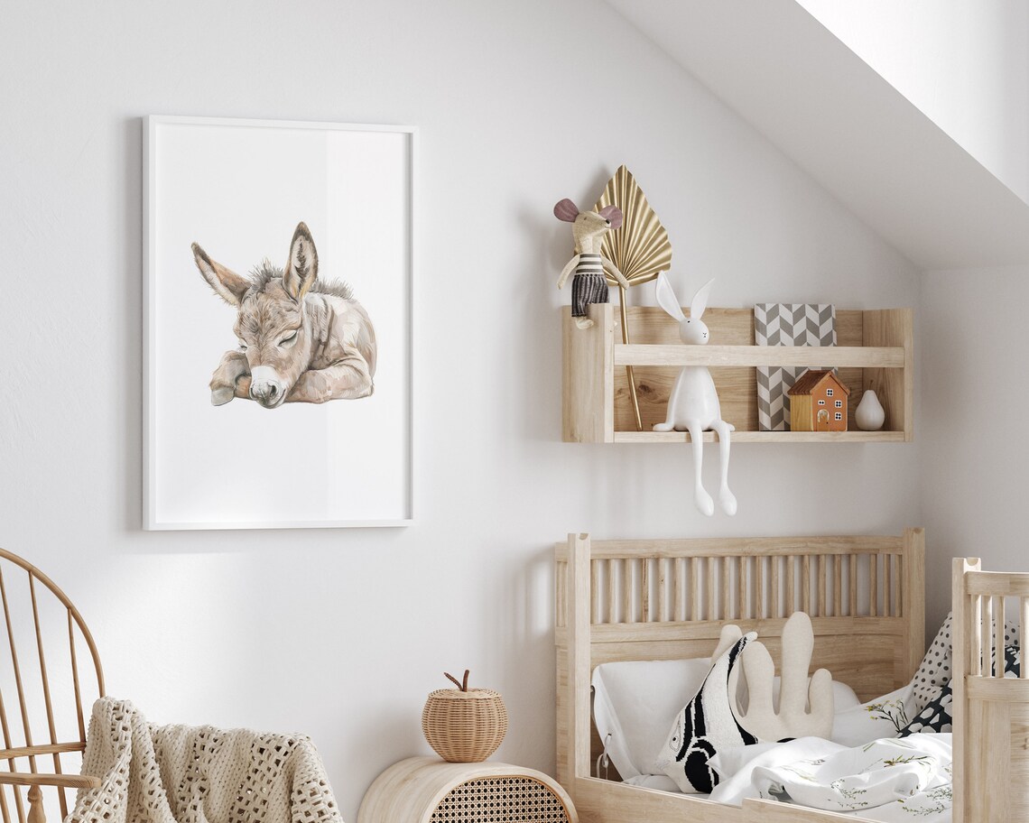 Sleeping Donkey Nursery Print, Cute Animal Decor - Image 2