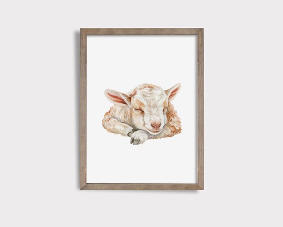 Sleeping Goat Nursery Print Goat Wall Art Sleeping Animal Art Cute Sleeping Animal Goat Nursery Decor Farm Animal Print