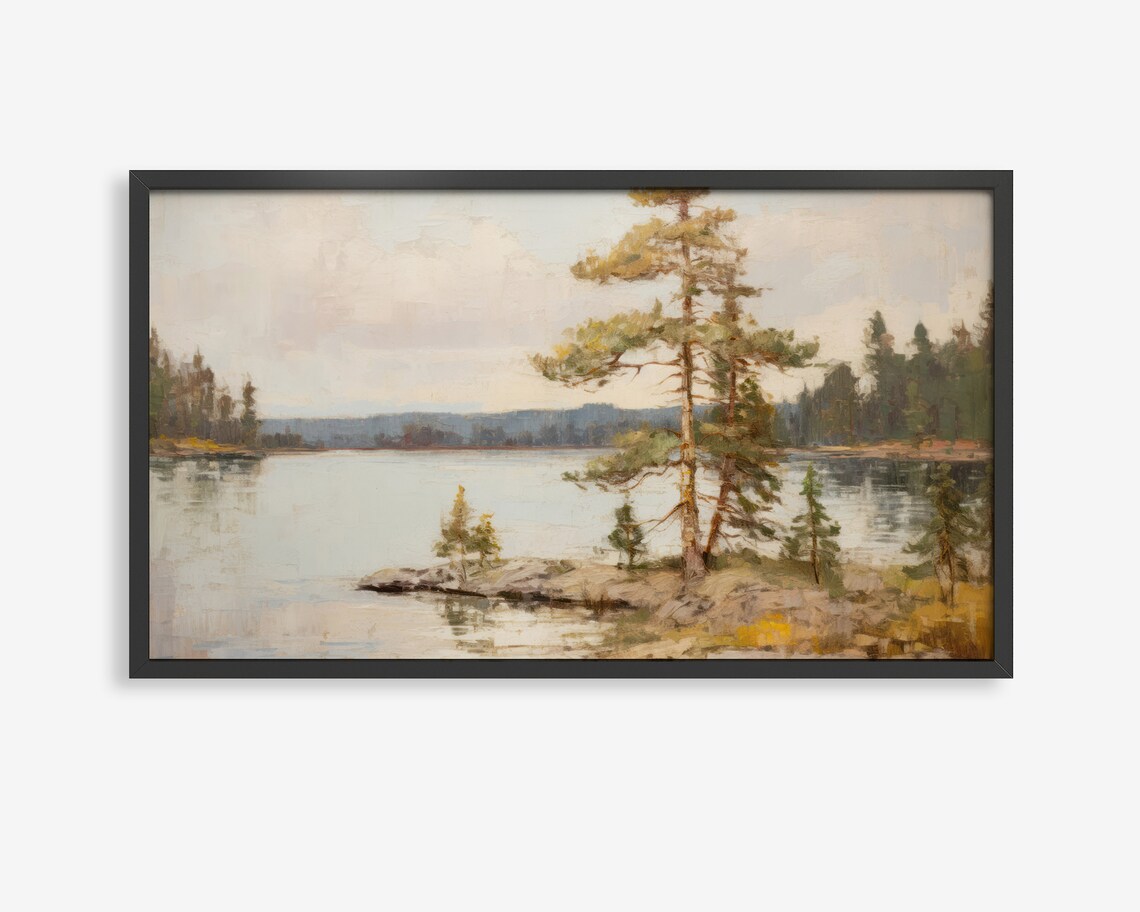 Lake House Landscape Art Print, Frame TV Art