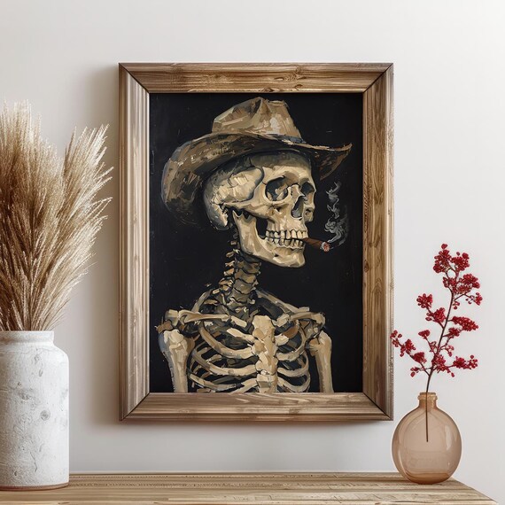 Cowboy Skeleton Vintage Portrait, Wild West Rustic