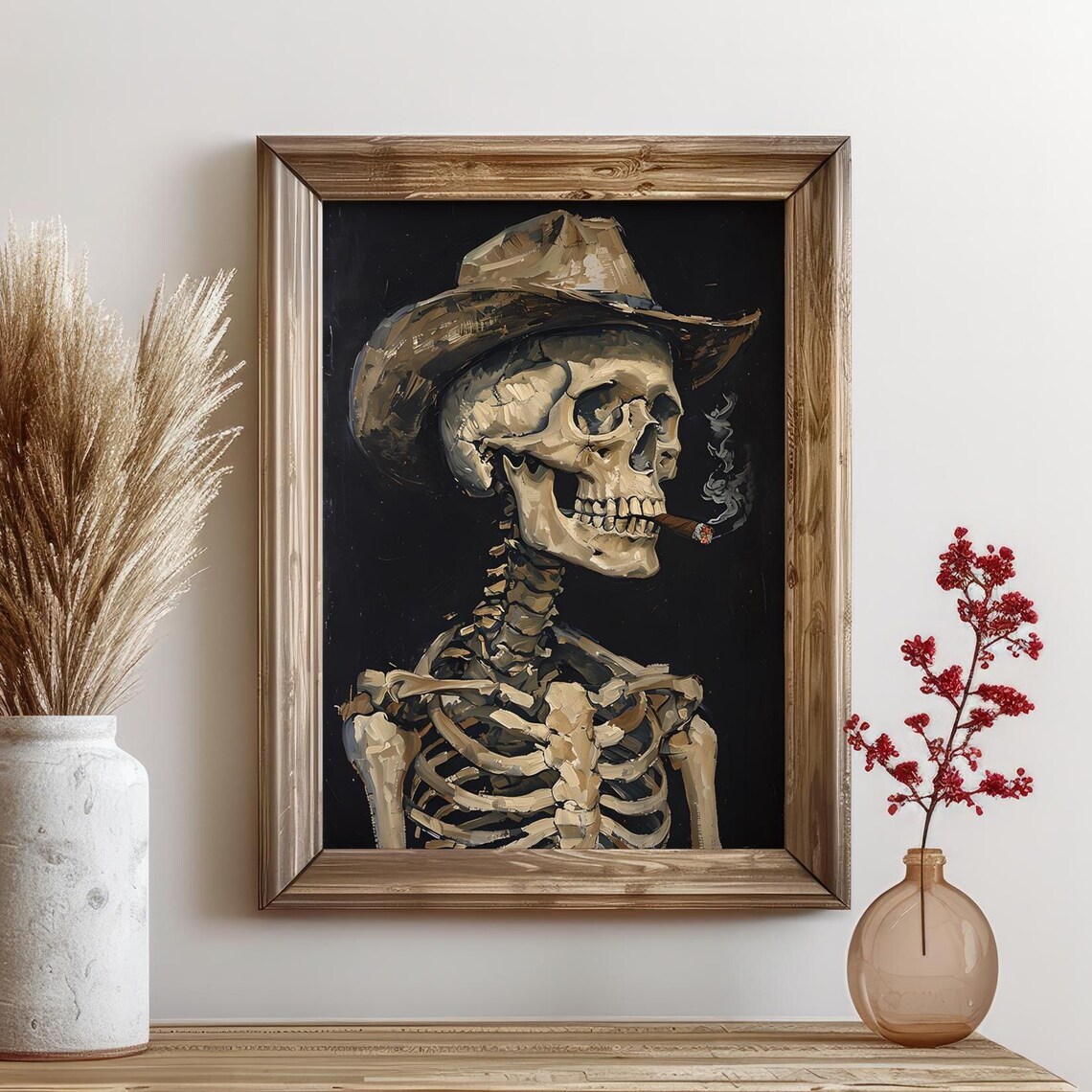 Cowboy Skeleton Vintage Portrait, Wild West Rustic