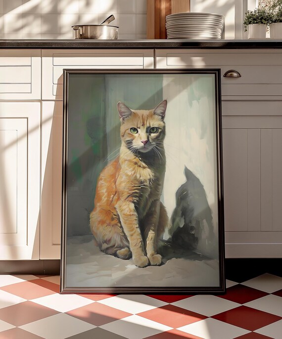 Ginger Cat Portrait, Farmhouse Cat Lovers Gift