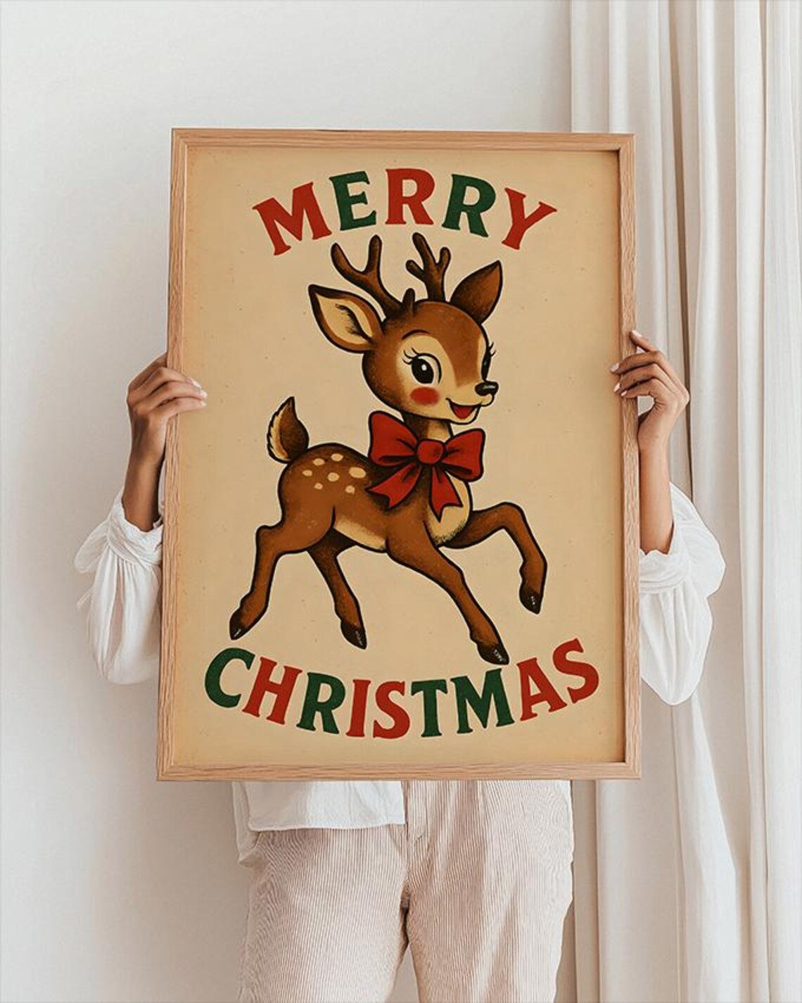 Baby Reindeer Retro Christmas Art Print