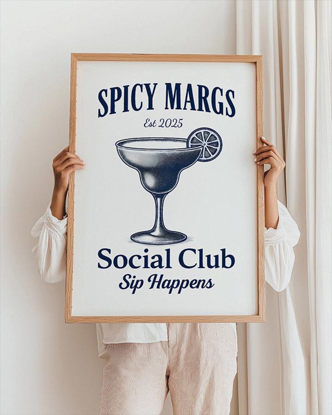 Spicy Margs Social Club Sip Happens Navy Margarita Bar Art Poster