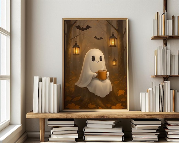 Cute Coffee Poster Halloween Fall Print Forest Art Autumn