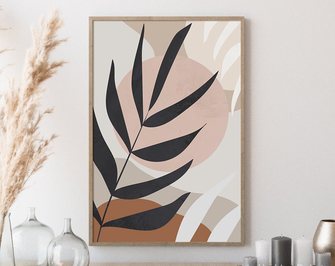 Black Palm Frond Over Blush Sun Terracotta Botanical Statement Poster
