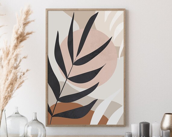 Palm Leaf Illustration Art Black Palm Leaves Print Tropical Wall Art Terracotta Abstract Wall Art Minimalist Print Living Room Wall Art