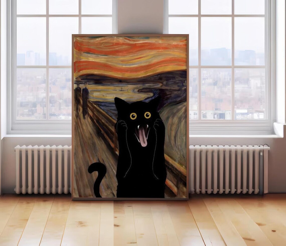 Starry Night And Screaming Cat Poster, Van Gogh