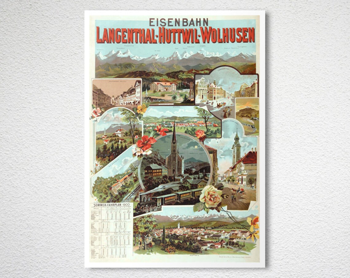 Langenthal Huttwil Wolhusen 1900 Vintage Swiss Railway Poster - Image 2