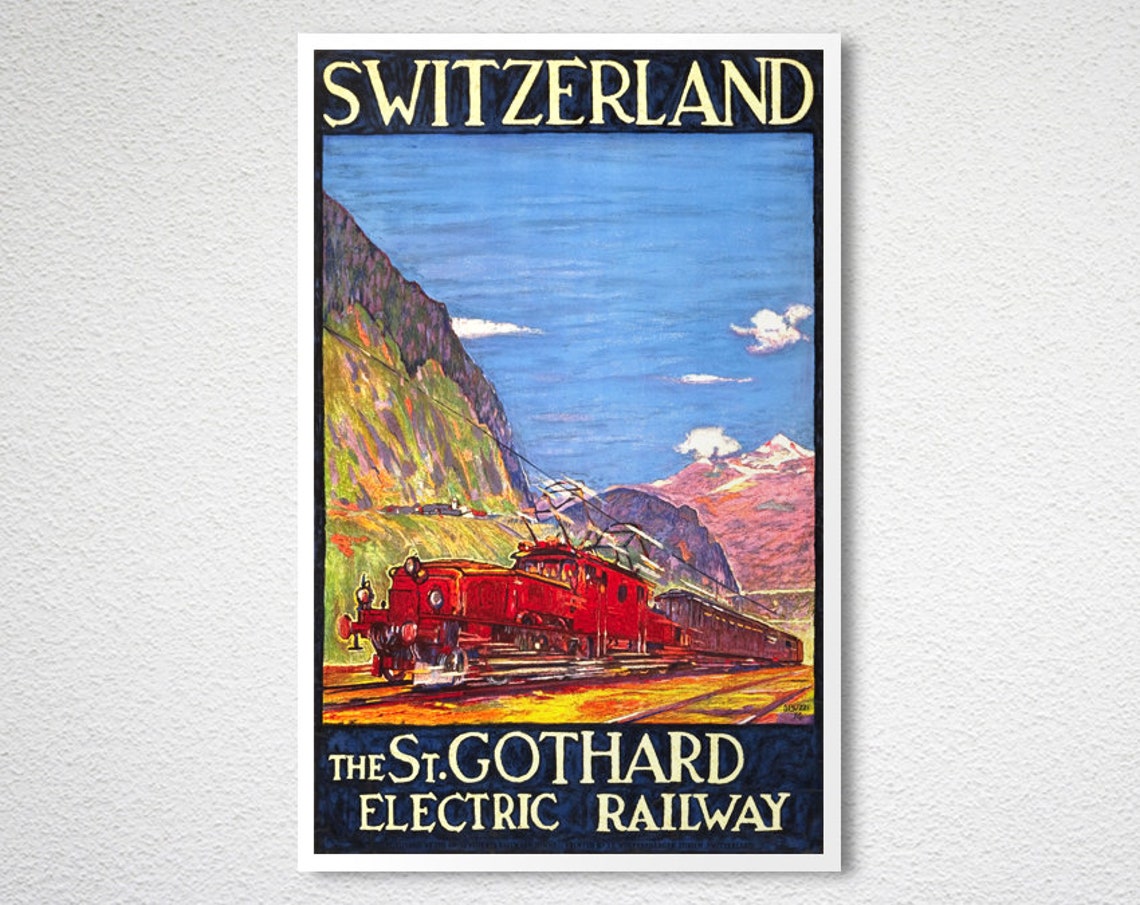 Switzerland St Gothard Electric Railway Vintage Train Poster Alps View - Image 2
