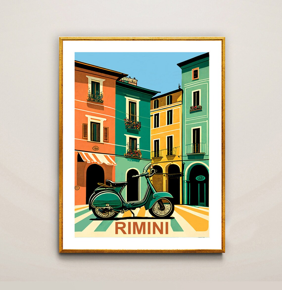 Rimini Italy Vintage Scooter Street Retro Italian Travel Poster