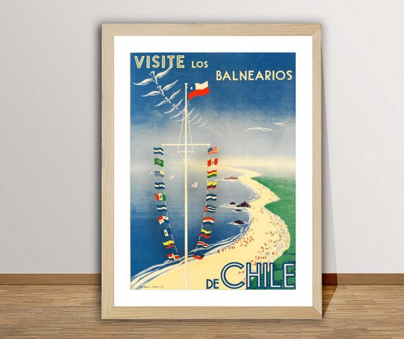 Visite Los Balnearios De Chile Vintage Travel Poster Travel Memories Poster Gift Idea Wall Decor