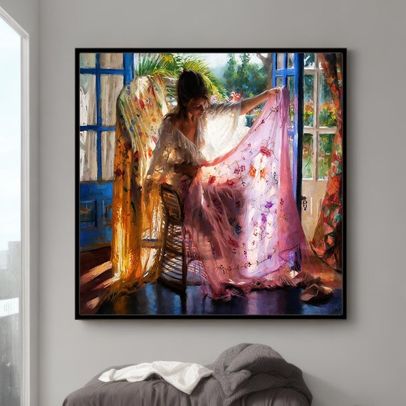 Woman Sitting In Front Of The Window Wall Art Print On Sexy Nude Woman Silhouette Painting Best Gift Idea Ready To Hang Decor