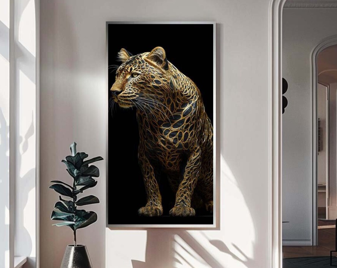 3d Gold Tiger Canvas Black Wall Art Wild Painting Poster Animal