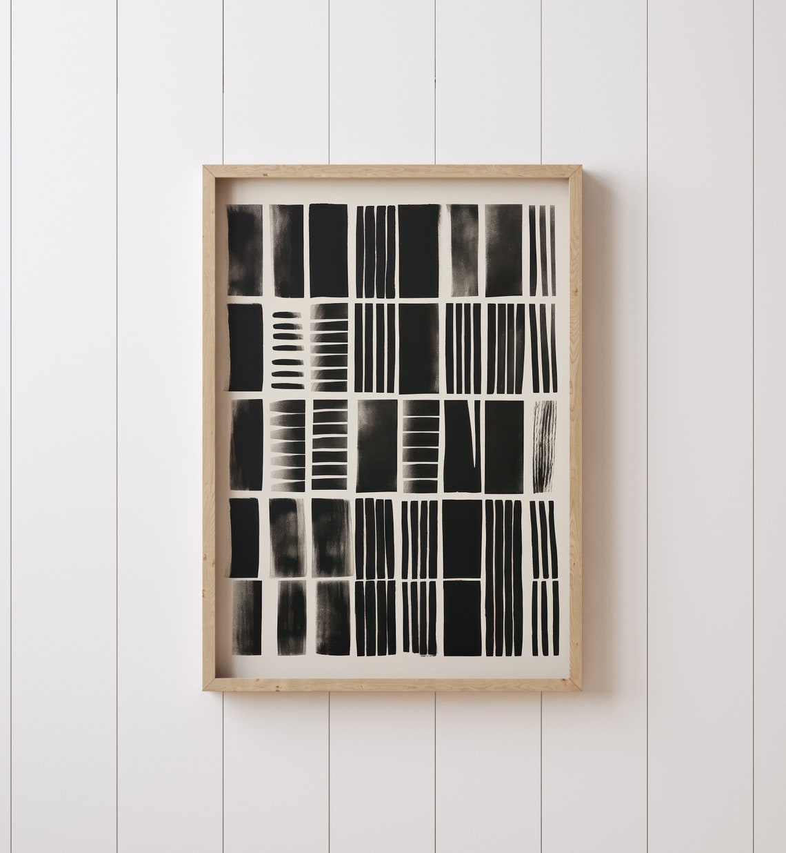 Black Brushstroke Grid Abstract Neutral Beige Modern Art Poster - Image 3