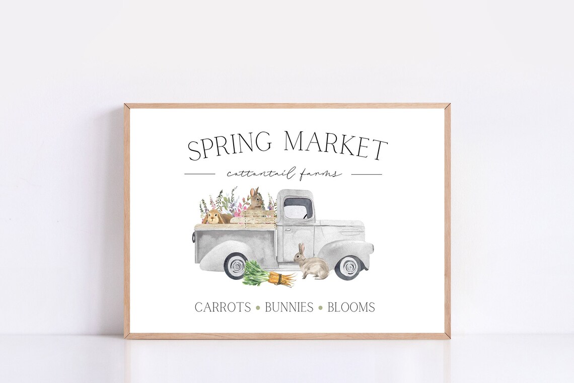Spring Market Cottontail Farms Vintage Truck Easter Bunny Art Print - Image 4