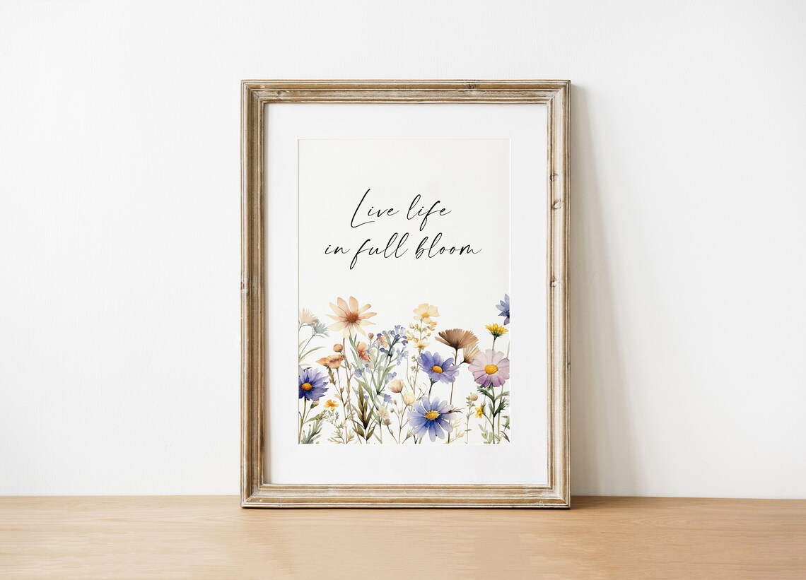 Live Life in Full Bloom Wildflowers Watercolor Quote Art Print - Image 4