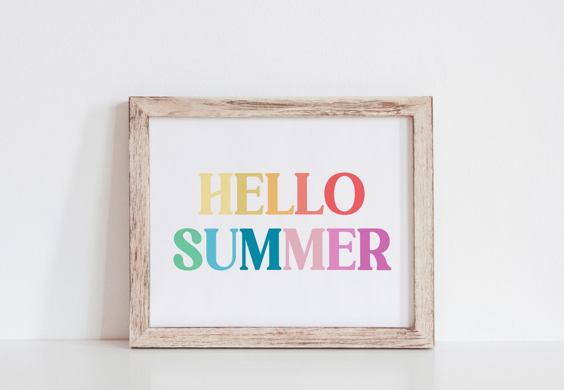 Hello Summer Rainbow Typography Poster Bright Summer Decor Art