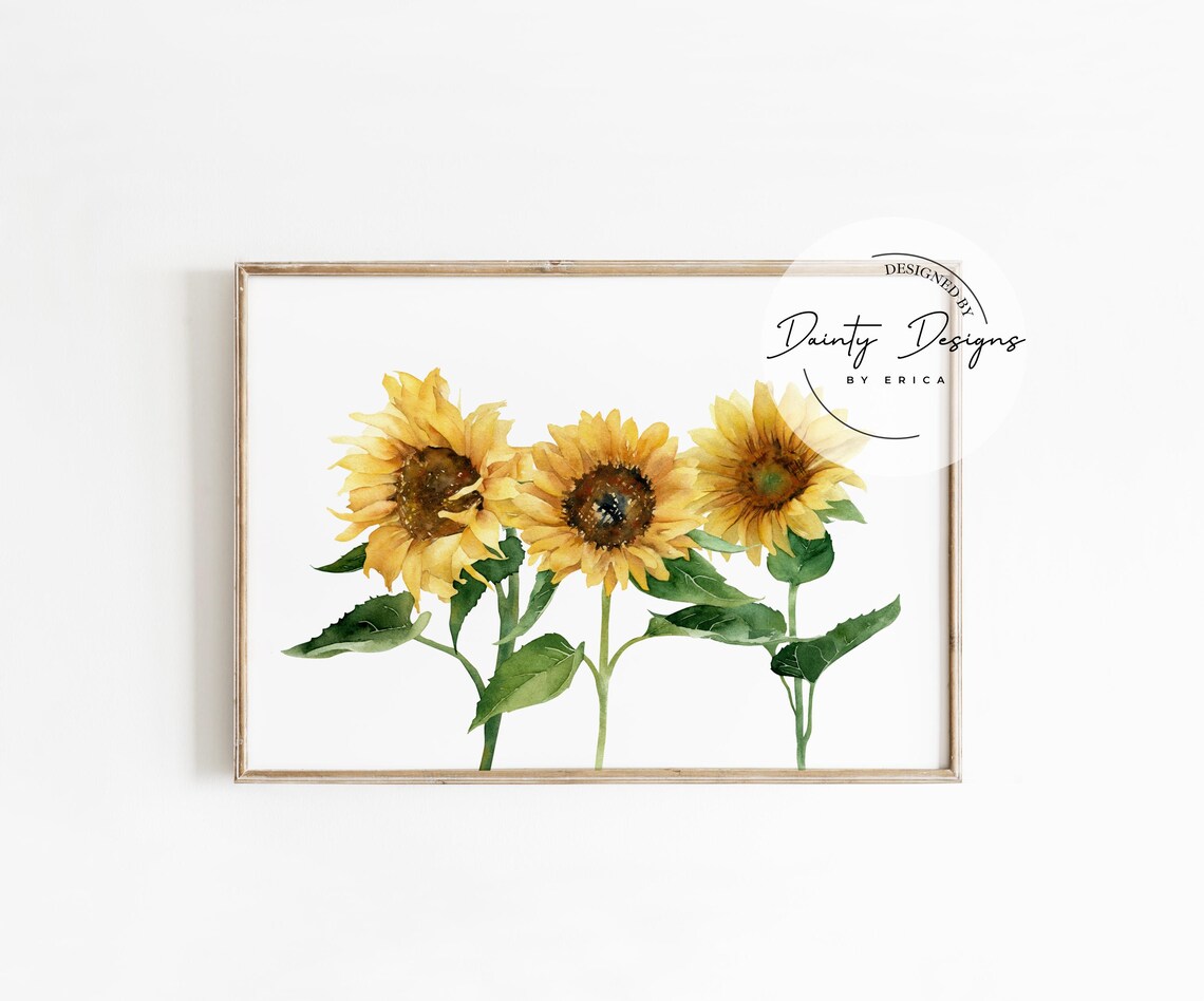 Three Bright Yellow Watercolor Sunflowers Fall Floral Botanical Art Print - Image 4