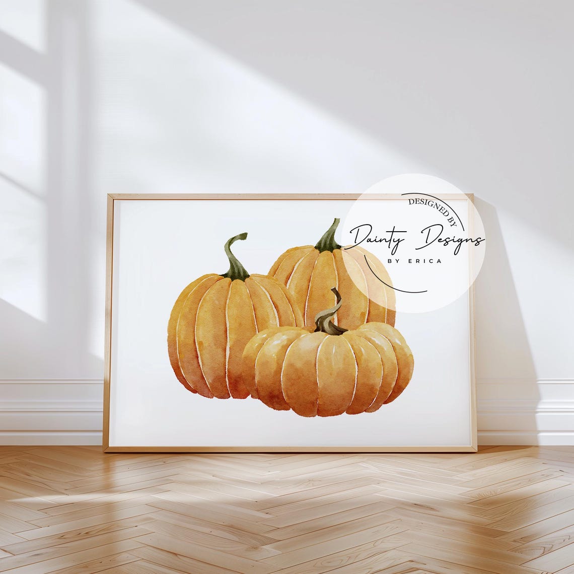 Orange Pumpkins Watercolor Trio Fall Harvest Kitchen Decor Poster - Image 2