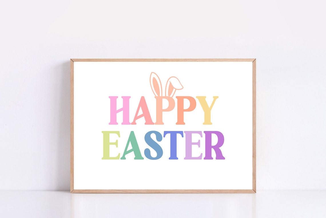 Happy Easter Rainbow Letters Bunny Ears Spring Holiday Poster - Image 4
