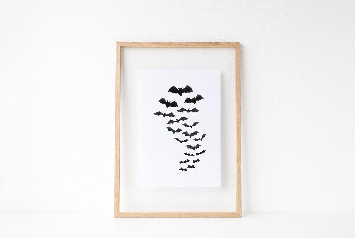 Flying Bats Halloween Poster Minimalist Spooky Black Bat Silhouettes - Image 2