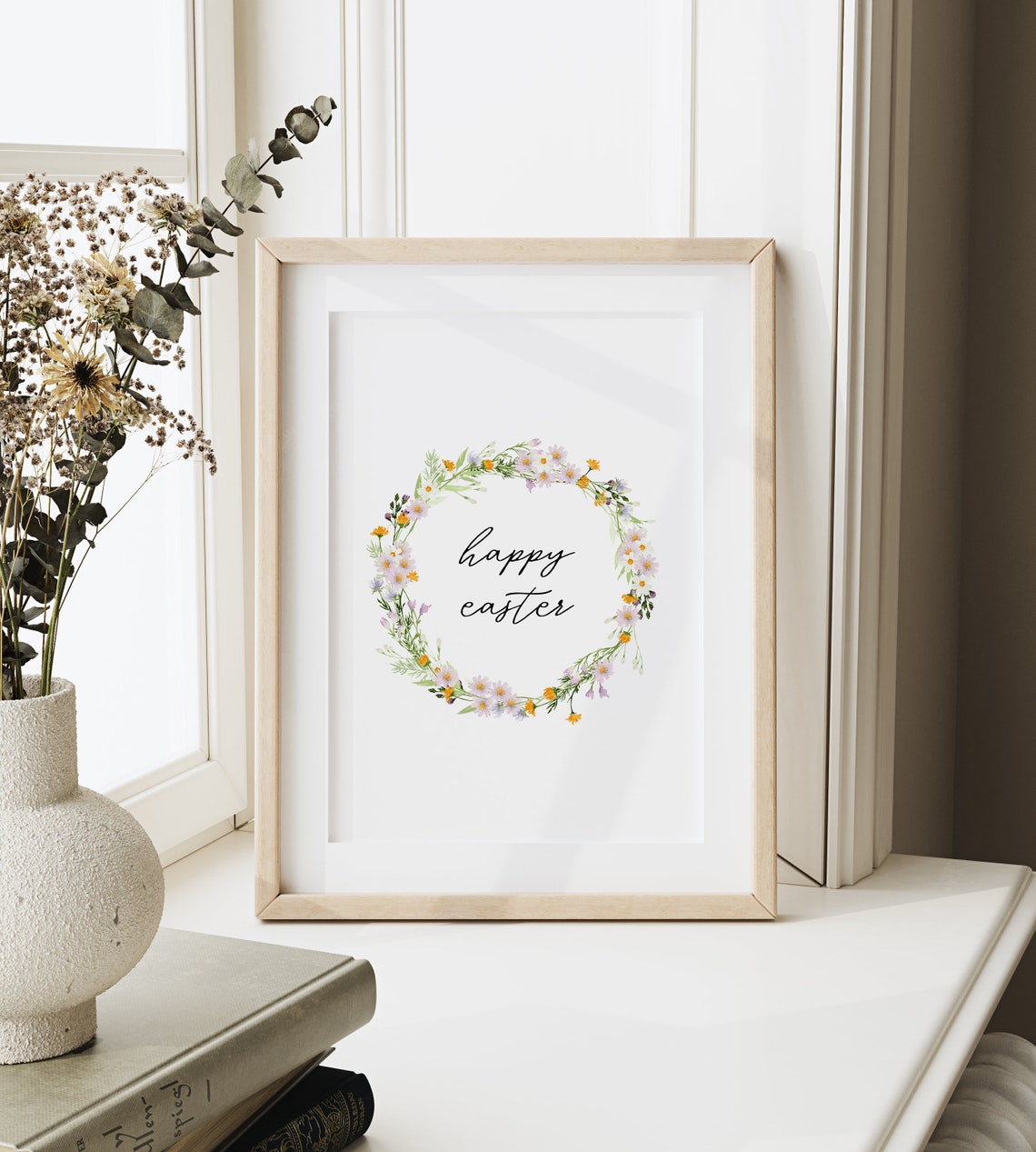 Happy Easter Script Floral Wreath Watercolor Spring Holiday Poster - Image 4