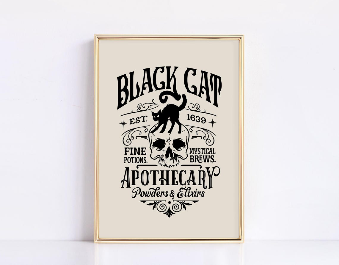 Black Cat Apothecary Vintage Halloween Potion Shop Sign Poster - Image 2