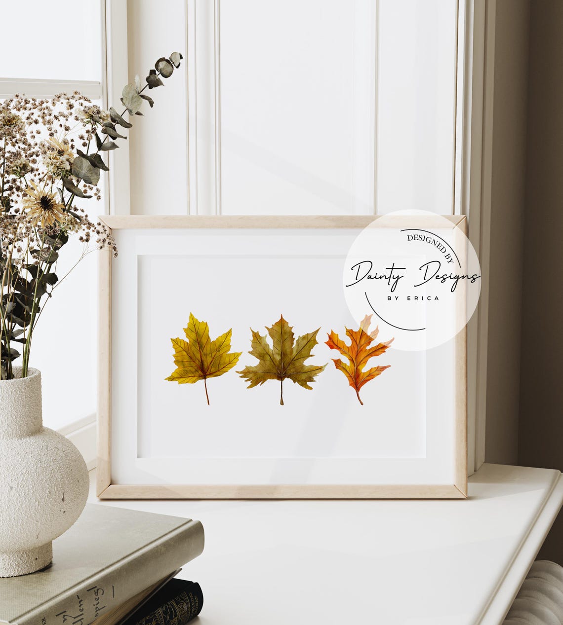 Watercolor Fall Leaves Trio Autumn Botanical Nature Art Poster - Image 3