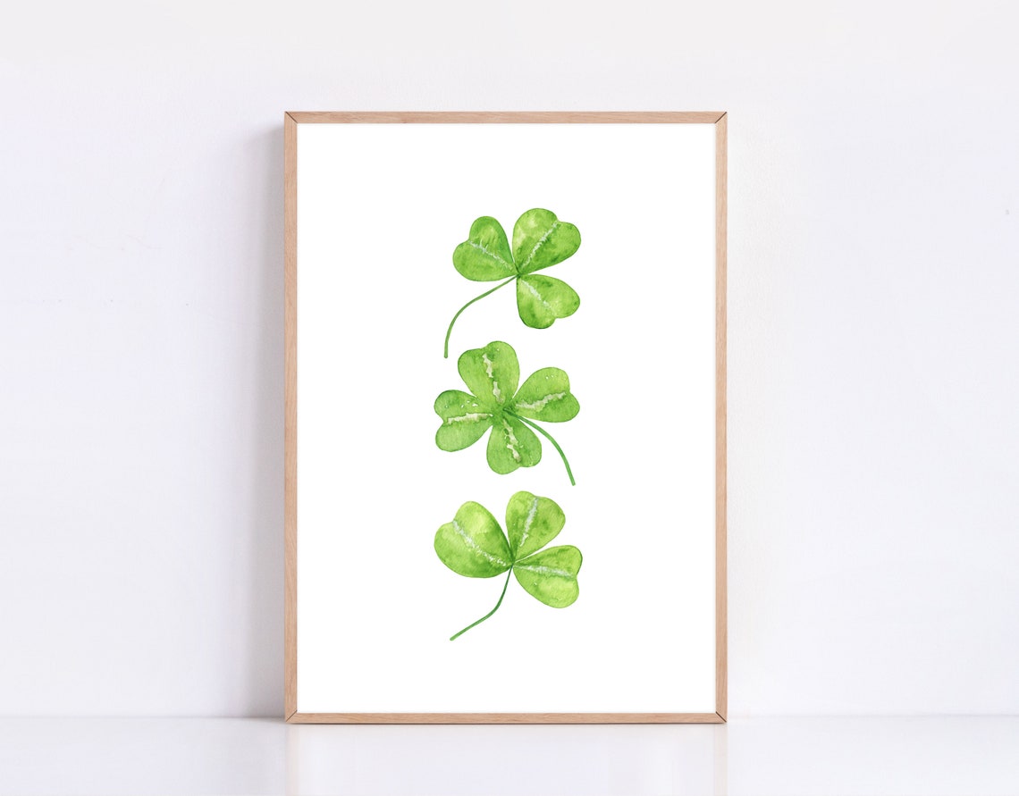 Watercolor Shamrock Trio Green Clover St Patricks Day Wall Poster - Image 4