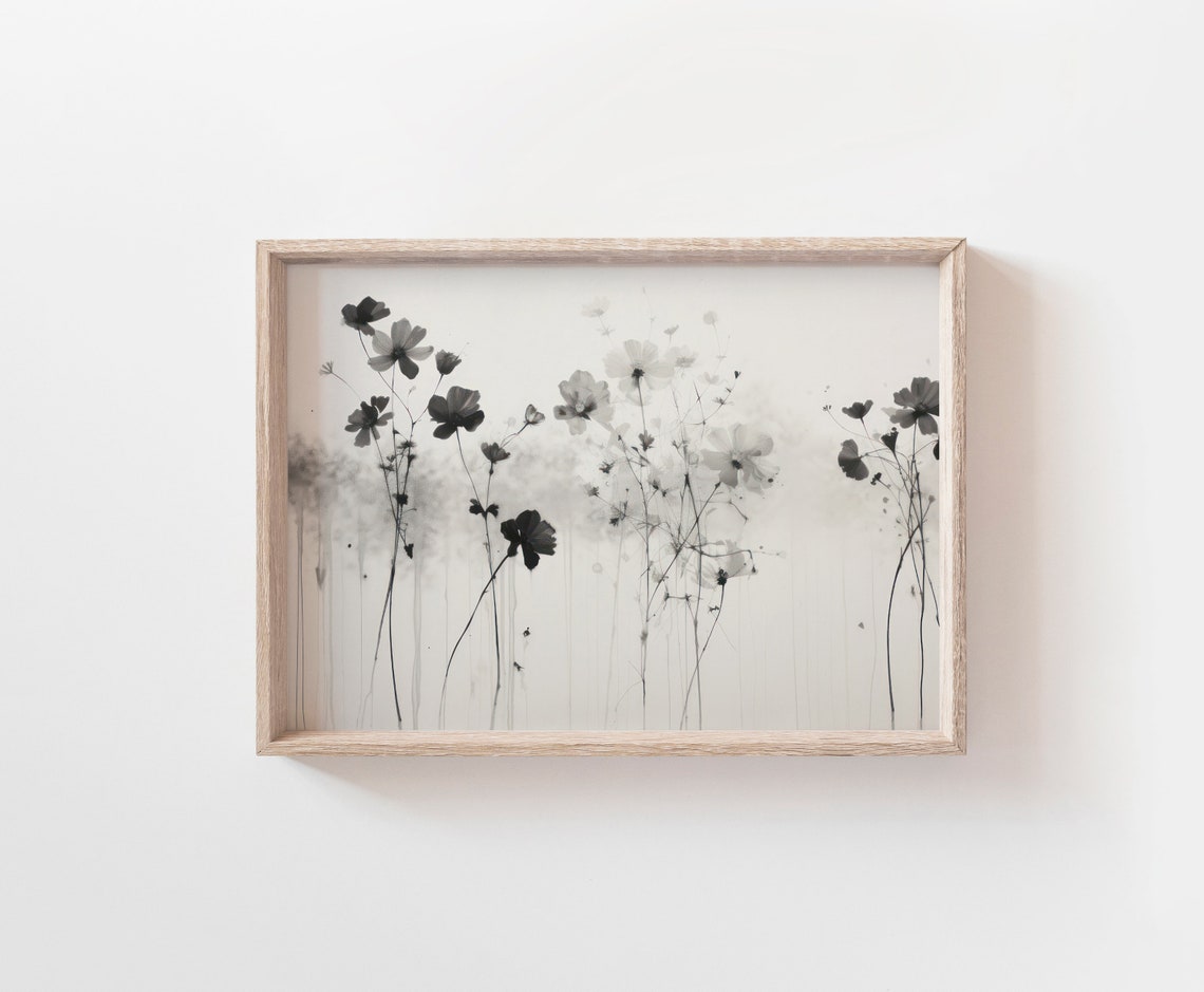 Black Floral Botanical Poster Neutral Ink Wildflower Wall Decor - Image 3