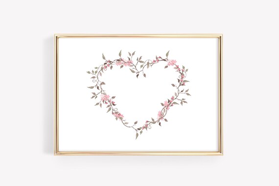 Blush Pink Heart Wreath Watercolor Spring Floral Love Poster