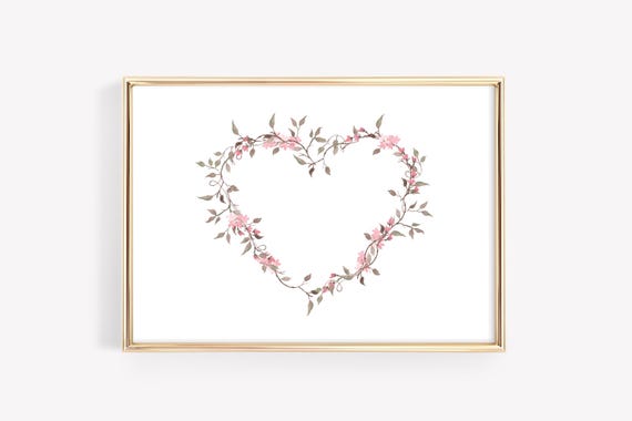 Floral Heart Print Valentines Day Wall Art Watercolor Floral Heart Girls Nursery Wall Art Farmhouse Valentines Day Decor