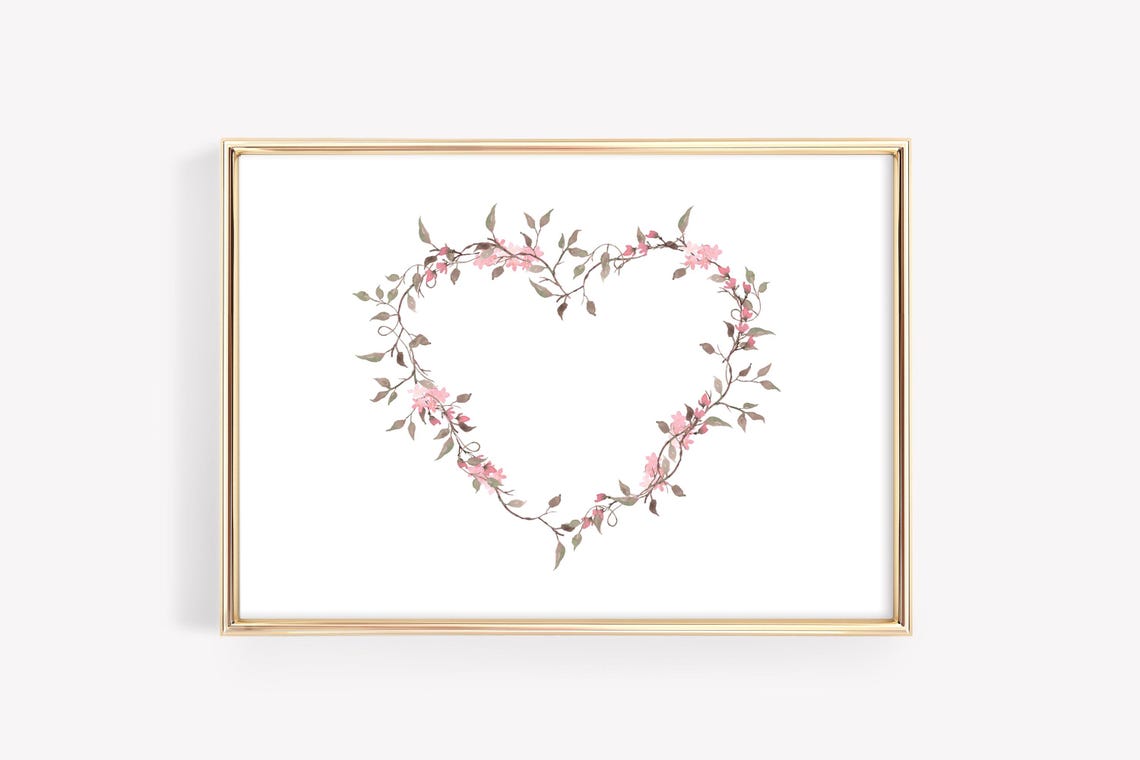 Floral Heart Print Valentines Day Wall Art Watercolor Floral Heart Girls Nursery Wall Art Farmhouse Valentines Day Decor