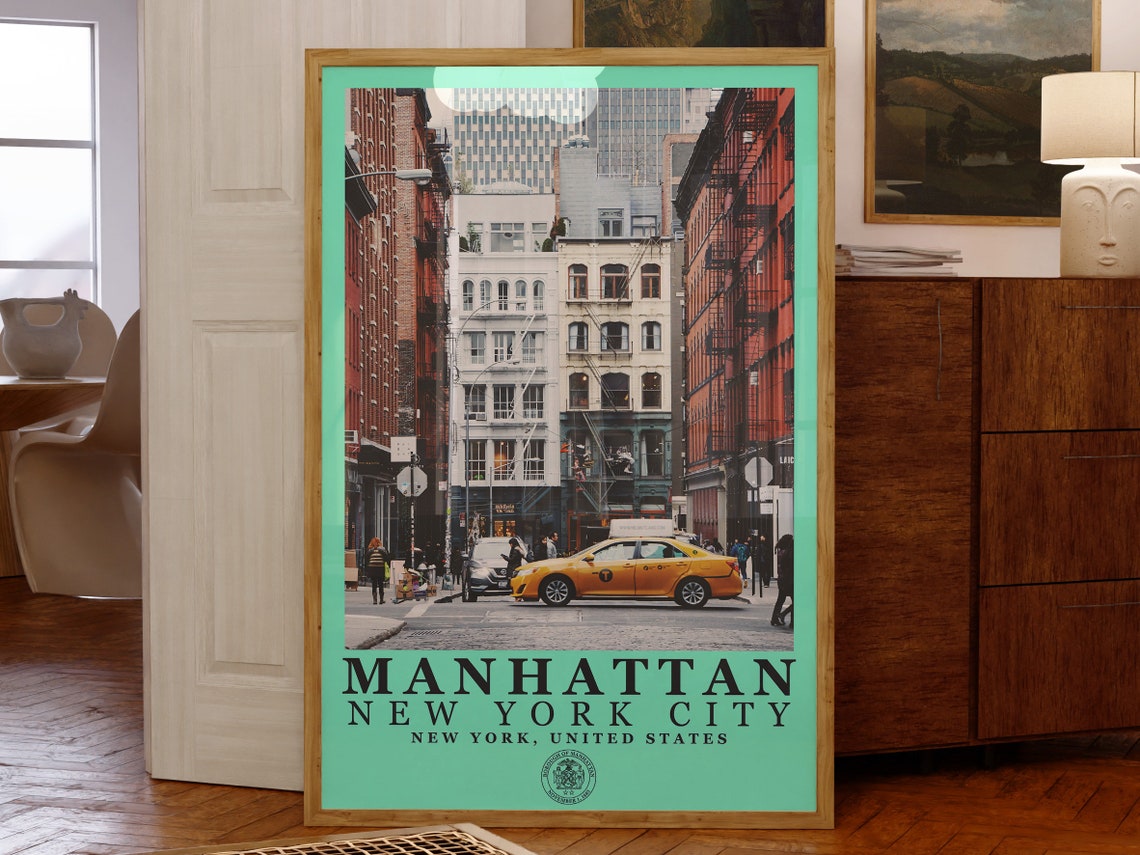 Manhattan New York City Yellow Taxi Street Scene Travel Poster