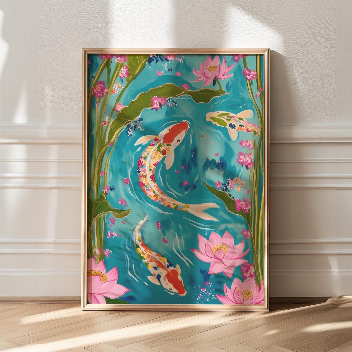 Chinoiserie Koi Art Print, Maximalist Decor