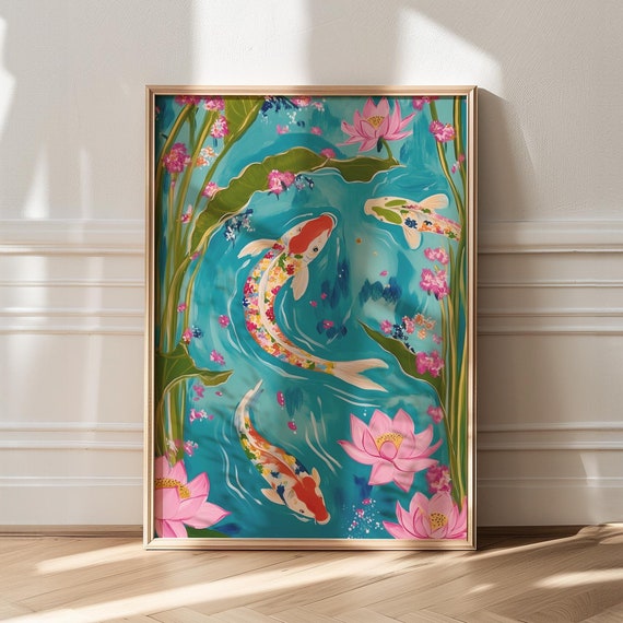 Chinoiserie Koi Art Print, Maximalist Decor
