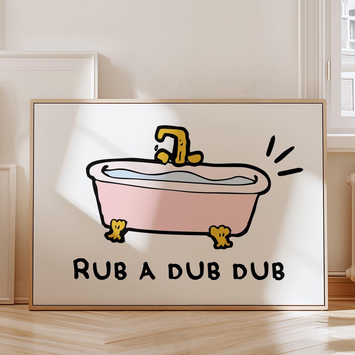 Rub A Dub Dub Funny Bathtub Retro White Bathroom Wall Poster