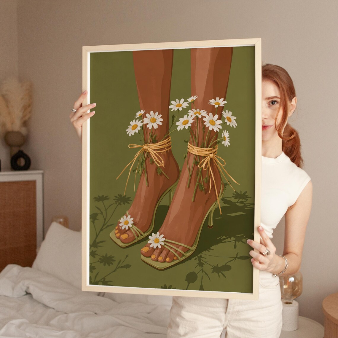 Daisy Flower Fashion Print, Botanical Heels Art Print