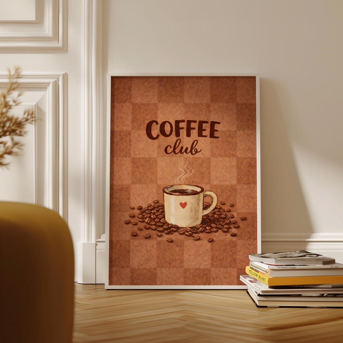 Coffee Club Heart Retro Checkerboard Coffee Beans Kitchen Poster