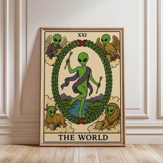 The World Tarot Card, Celestial Gothic Art Print