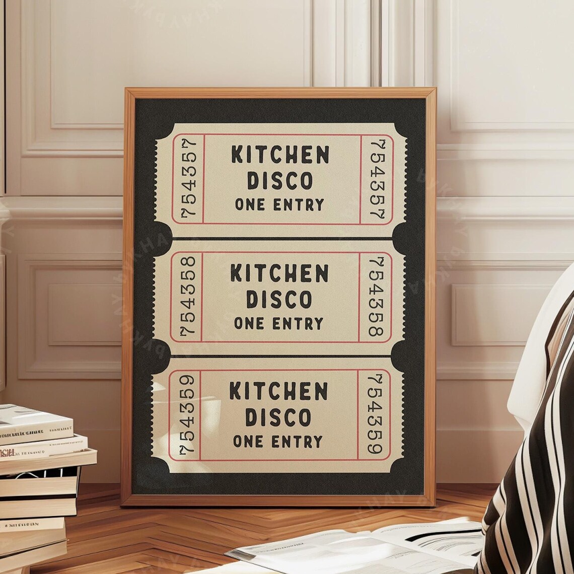 Kitchen Disco One Entry Vintage Ticket Trio Black Cream Wall Poster