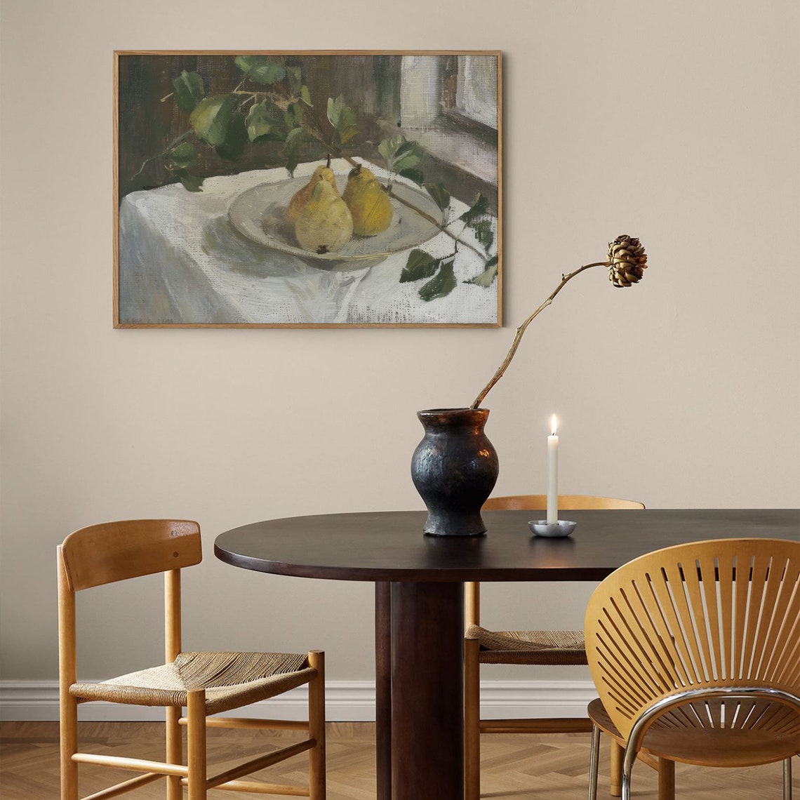 Ripe Pear Still Life Oil Painting Vintage Fruit Kitchen Poster - Image 3
