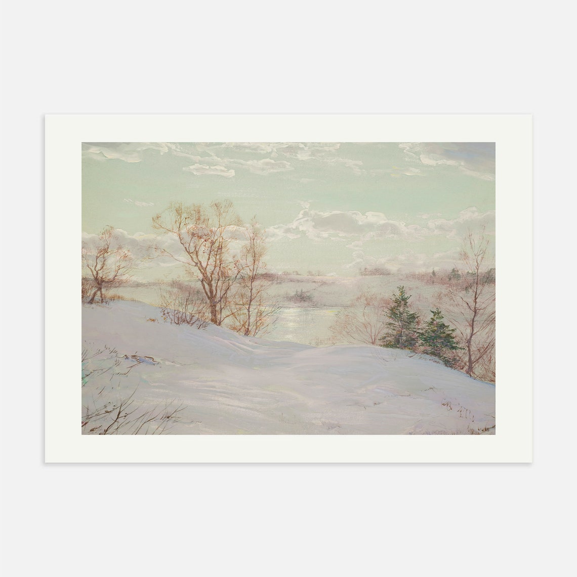 Snowy Winter Landscape Print Vintage Christmas Nordic Farmhouse Art Vintage Farmhouse Decor Winter Oil Painting Snowy Landscape Print - Image 4