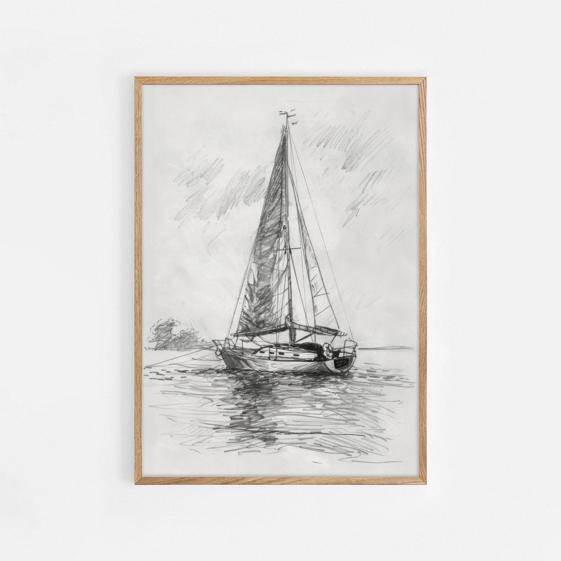 Simple Nautical Sketch Art Lake House Print Sailboat Nursery Drawing Neutral Tones Sailboat Drawing