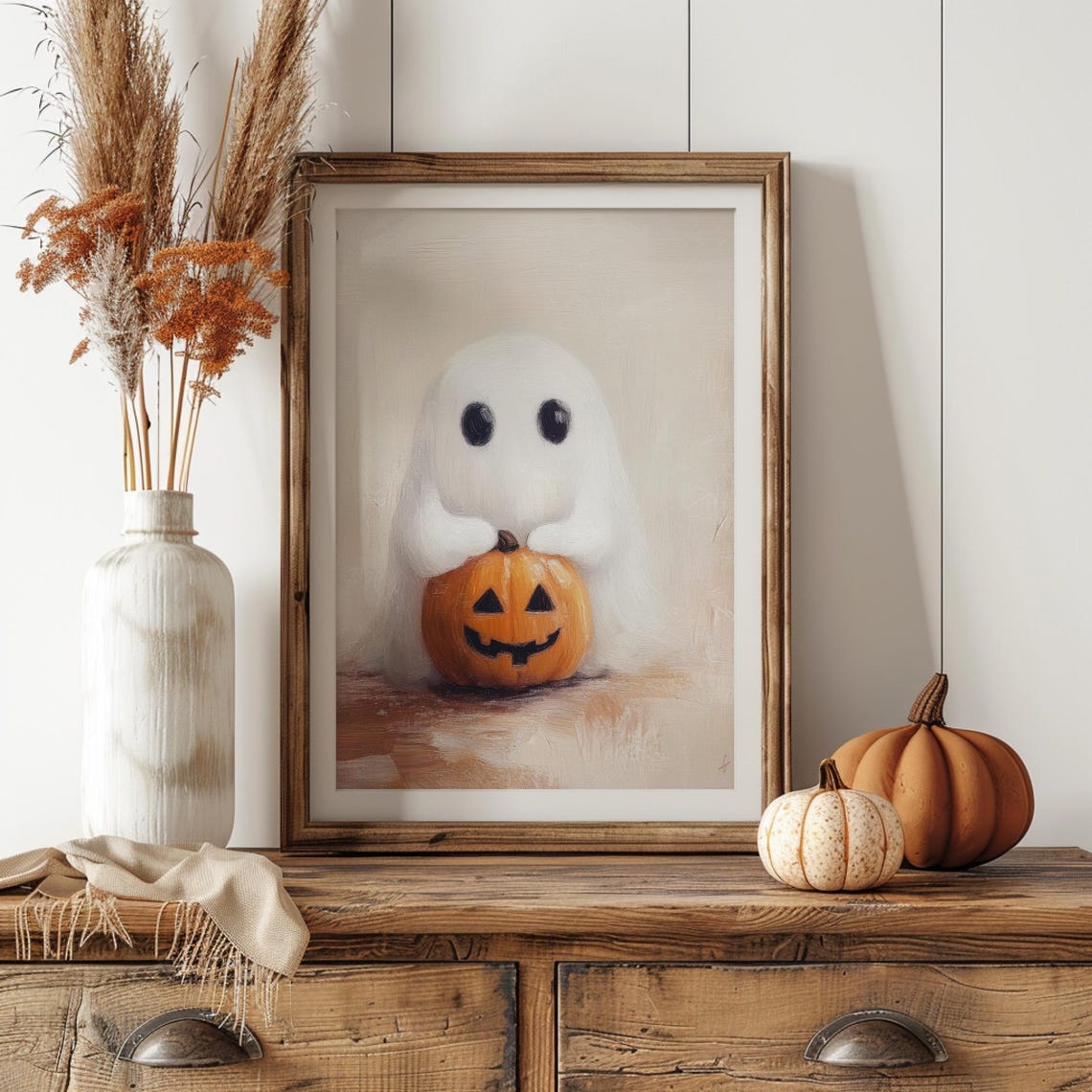 Cute Ghost With Pumpkin Halloween Spooky Sweet Painting Poster - Image 4
